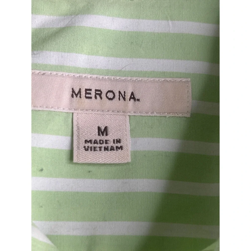 Merona Men's Dress Shirt Green Striped Long Sleeve Button Down Casual‎ Work M